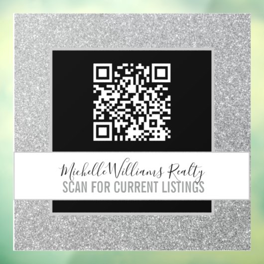 Silver Glitter Business QR Code Window Cling Raamsticker (Vel 3)