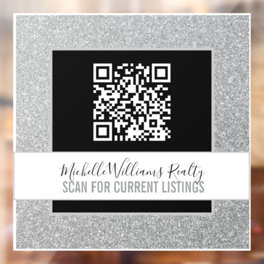 Silver Glitter Business QR Code Window Cling Raamsticker (Vel 2)