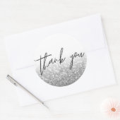 Silver Glitter Calligraphy Dank u Ronde Sticker (Envelop)