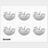 Silver Glitter Calligraphy Dank u Ronde Sticker (Vel)