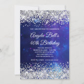 Silver Glitter Celestial Aqua Blue 40th Birthday Kaart (Voorkant)