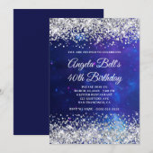 Silver Glitter Celestial Aqua Blue 40th Birthday Kaart (Voorkant / Achterkant)