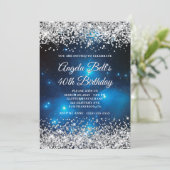 Silver Glitter Celestial Blue 40th Birthday Kaart (Staand voorkant)