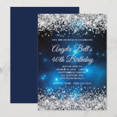 Silver Glitter Celestial Blue 40th Birthday Kaart (Voorkant / Achterkant)