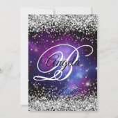 Silver Glitter Celestial Paars 50th Birthday Kaart (Voorkant)