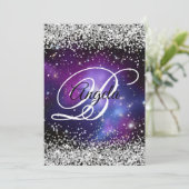 Silver Glitter Celestial Paars 50th Birthday Kaart (Staand voorkant)