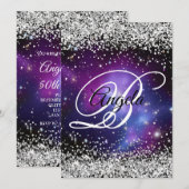 Silver Glitter Celestial Paars 50th Birthday Kaart (Voorkant / Achterkant)
