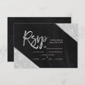 Silver glitter chalkboard script bruiloft Rsvp (Voorkant / Achterkant)