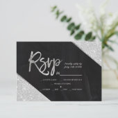 Silver glitter chalkboard script bruiloft Rsvp Kaartje (Staand voorkant)