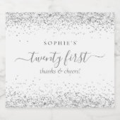 Silver Glitter Cheers 21e verjaardag Sparkling Wijnetiket (Enkel label)