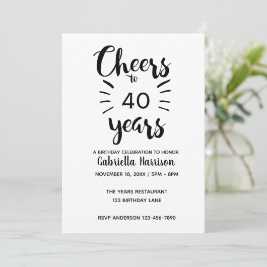 Silver Glitter Cheers tot 40th Birthday Kaart (Staand voorkant)