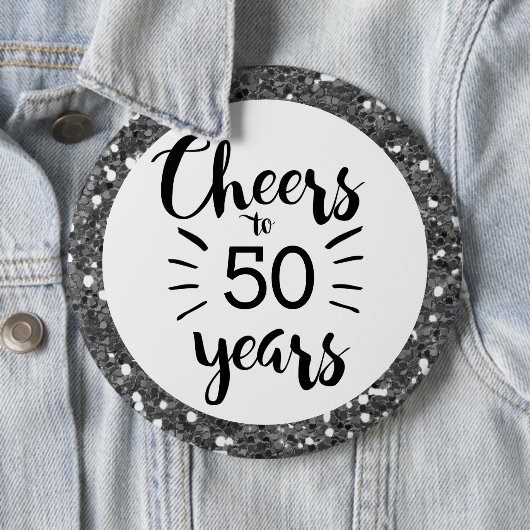 Silver Glitter Cheers tot 50 jaar Button (In situ)