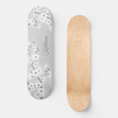 Silver Glitter Cherry Blossom Monogram Girly Persoonlijk Skateboard (Voorkant)