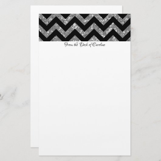 Silver Glitter Chevron Briefpapier (Voorkant / Achterkant)