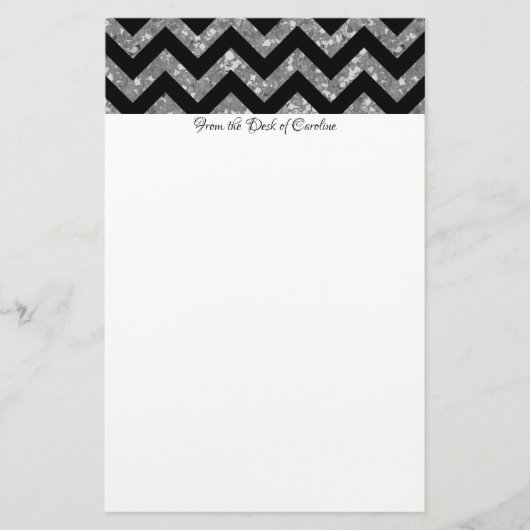 Silver Glitter Chevron Briefpapier (Voorkant)