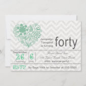 Silver Glitter Chevron Stripe 40th Birthday Invite Kaart (Voorkant)