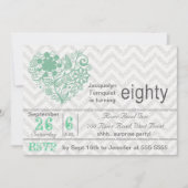 Silver Glitter Chevron Stripe 80th Birthday Invite Kaart (Voorkant)