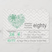 Silver Glitter Chevron Stripe 80th Birthday Invite Kaart (Voorkant / Achterkant)