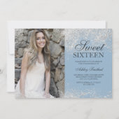 Silver glitter chic icy blue foto Sweet 16 Kaart (Voorkant)