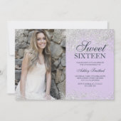 Silver glitter chic lavender foto Sweet 16 Kaart (Voorkant)