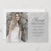 Silver glitter chic princess gray foto Sweet 16 Kaart (Voorkant)