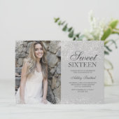 Silver glitter chic princess gray foto Sweet 16 Kaart (Staand voorkant)