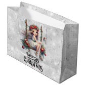 Silver Glitter Christmas Fairy Groot Cadeauzakje (Voorkant Gekanteld)
