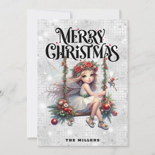 Silver Glitter Christmas Fairy Holiday Kaart (Voorkant)