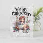 Silver Glitter Christmas Fairy Holiday Kaart (Staand voorkant)