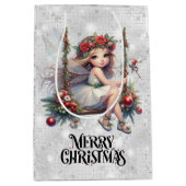 Silver Glitter Christmas Fairy Medium Cadeauzakje (Voorkant)