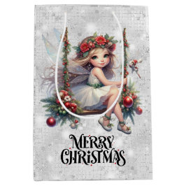 Silver Glitter Christmas Fairy Medium Cadeauzakje