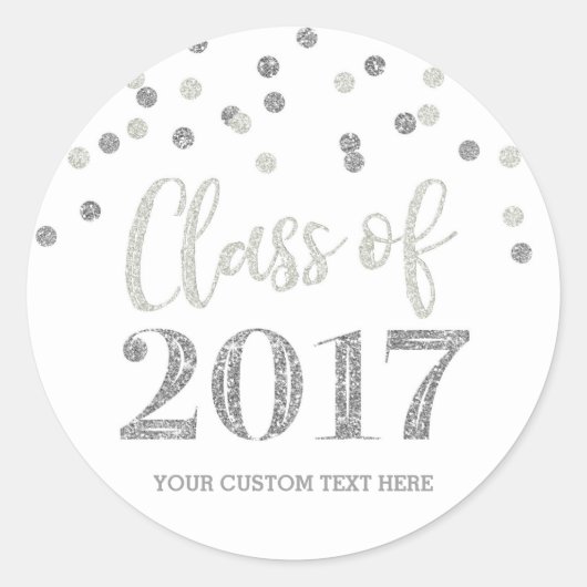 Silver Glitter Confetti Afstuderen 2017 Ronde Sticker (Voorkant)