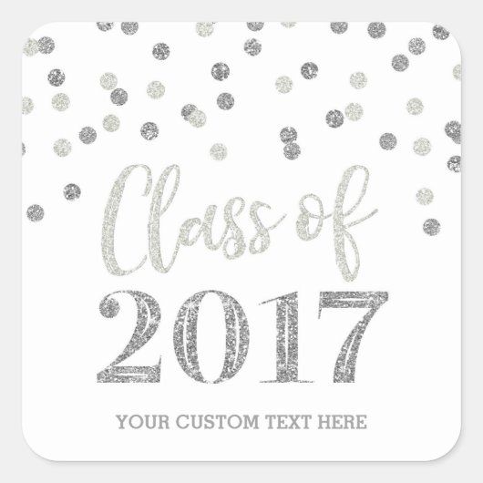 Silver Glitter Confetti Afstuderen 2017 Vierkante Sticker (Voorkant)