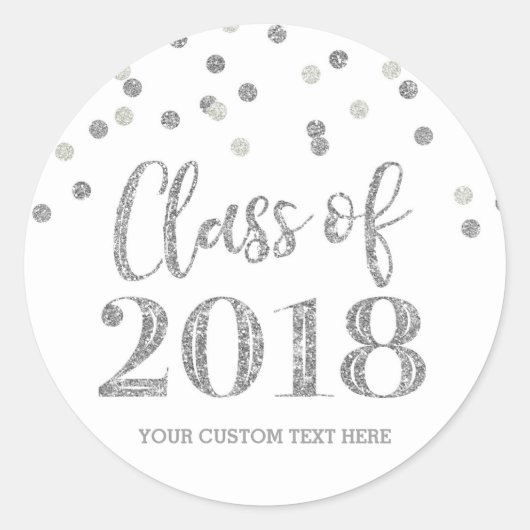 Silver Glitter Confetti Afstuderen 2018 Ronde Sticker (Voorkant)