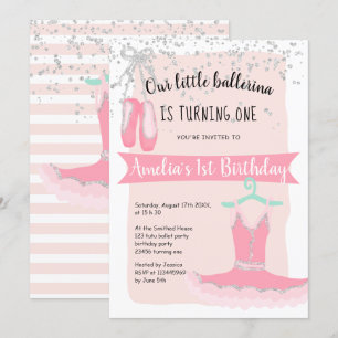 Silver glitter confetti ballerina chic1st verjaard kaart