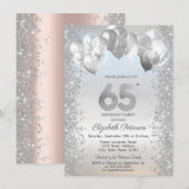 Silver Glitter Confetti Ballonnen 65e Verjaardag Kaart (Voorkant / Achterkant)