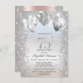 Silver Glitter Confetti Balloons 75e Verjaardag Kaart (Voorkant / Achterkant)
