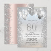 Silver Glitter Confetti Balloons 80e Verjaardag Kaart (Voorkant / Achterkant)
