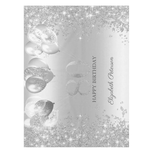 Silver Glitter Confetti Balloons 80e Verjaardag Tafelkleed (Voorkant)