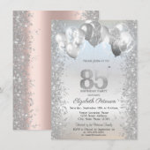 Silver Glitter Confetti Balloons 85e Verjaardag Kaart (Voorkant / Achterkant)