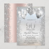 Silver Glitter Confetti Balloons 90e Verjaardag Kaart (Voorkant / Achterkant)
