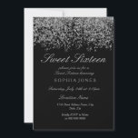 Silver Glitter Confetti Black Sweet 16 Uitnodiging<br><div class="desc">Silver Glitter Confetti Black Sweet 16 Uitnodiging prachtige Faux Gold Glitter Confetti Invitation. Collectie in Niche en Nest store. Design Courtesy of Studio Denmark</div>