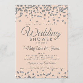 Silver Glitter Confetti Blush Couple's Shower Kaart