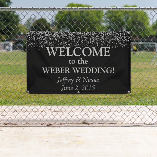 Silver Glitter Confetti Custom Wedding Banner (Insitu)