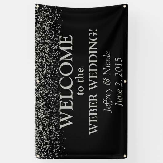 Silver Glitter Confetti Custom Wedding Banner (Verticaal)