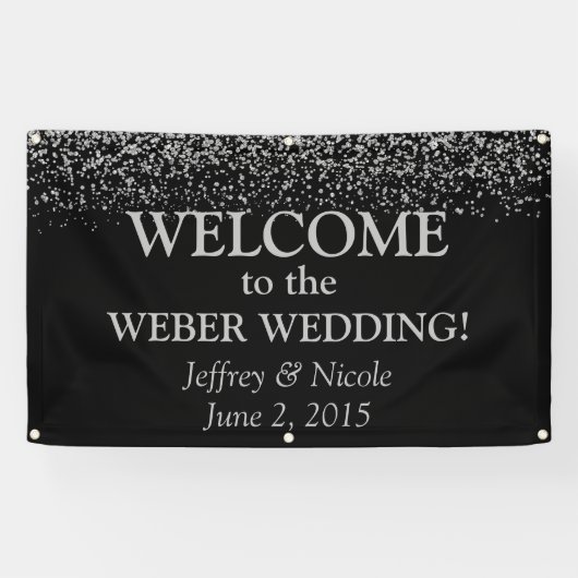 Silver Glitter Confetti Custom Wedding Banner (Horizontaal)