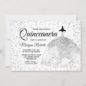 Silver Glitter Confetti Dress Quinceanera Invite Kaart (Voorkant)