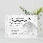 Silver Glitter Confetti Dress Quinceanera Invite Kaart (Staand voorkant)