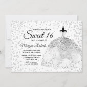Silver Glitter Confetti Dress Sweet 16 Invite Kaart (Voorkant)