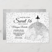 Silver Glitter Confetti Dress Sweet 16 Invite Kaart (Voorkant / Achterkant)